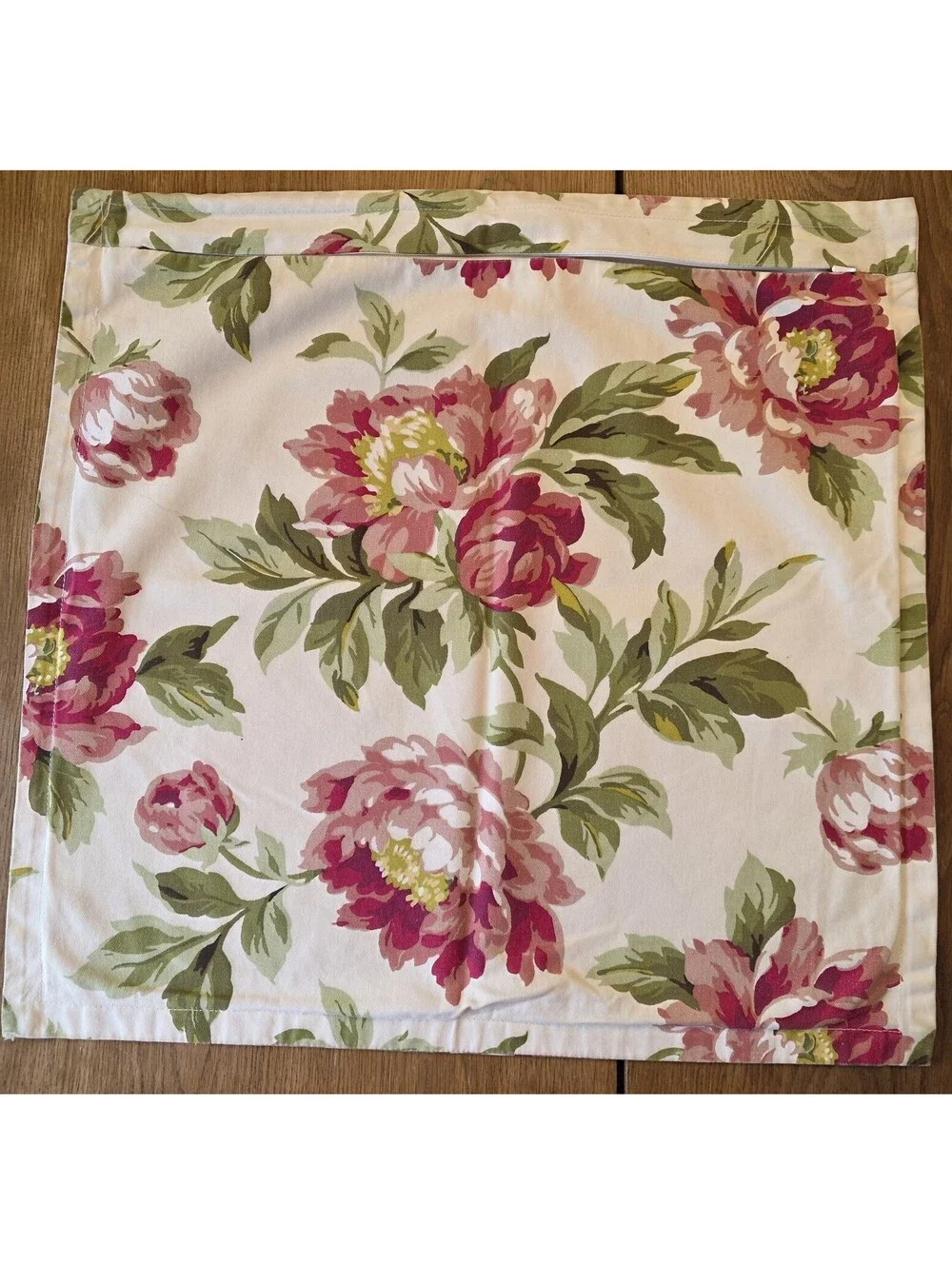 Pottery Barn Pink Peony Floral Throw Pillow 20” Sq Cotton Cottagecore